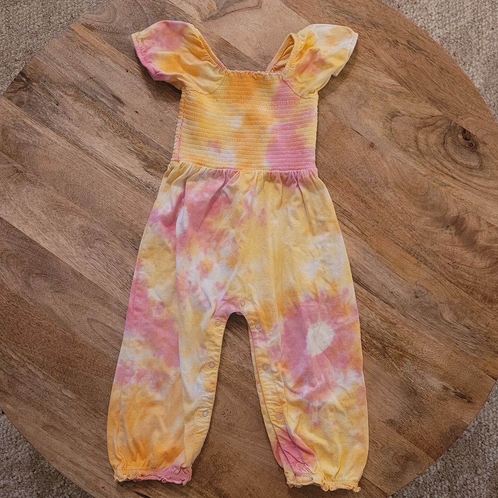 Infant Girl Burt's Bees Baby Romper, Orange & Pink Tie Dye, size 18 Months